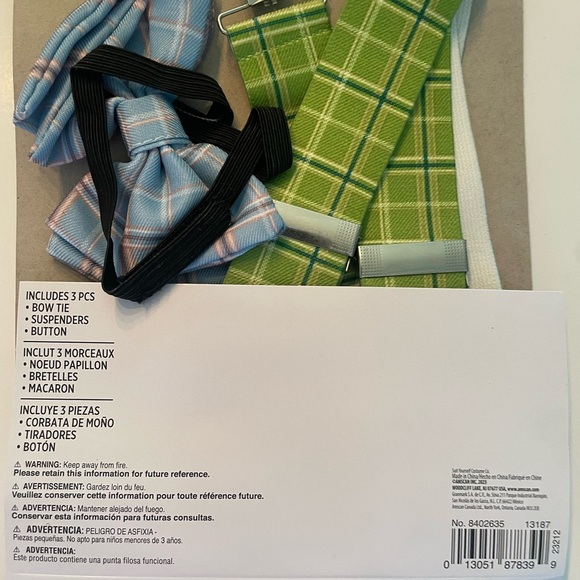 Grandpa Kit 100 days of school 3 piece costume set bow, suspenders, button New - Picture 3 of 5